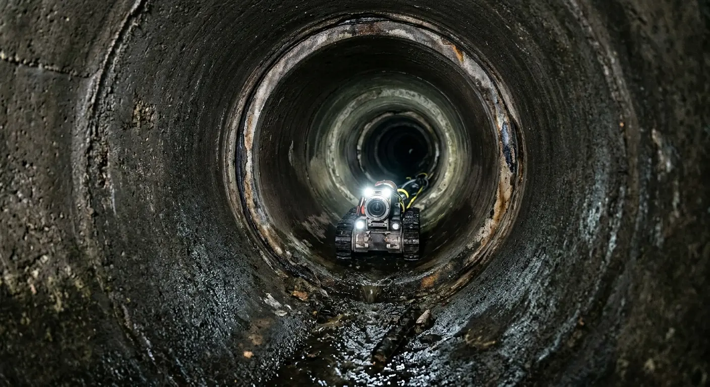 Robotic sewer camera inspecting pipe interior for Sewer Line Cleaning in Old Jamestown